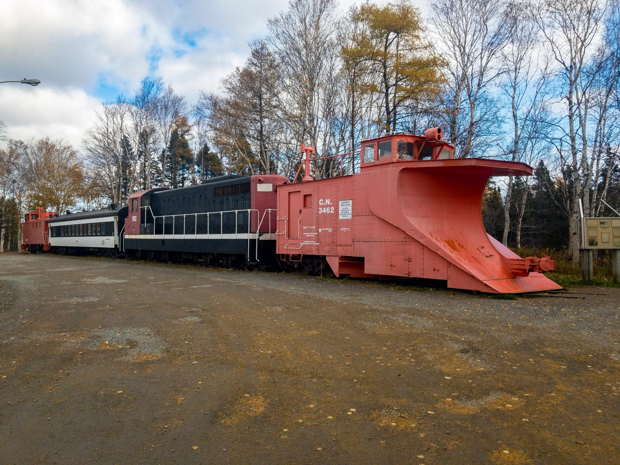 Lewisporte Train Park: CN loco, snowplough and cars.